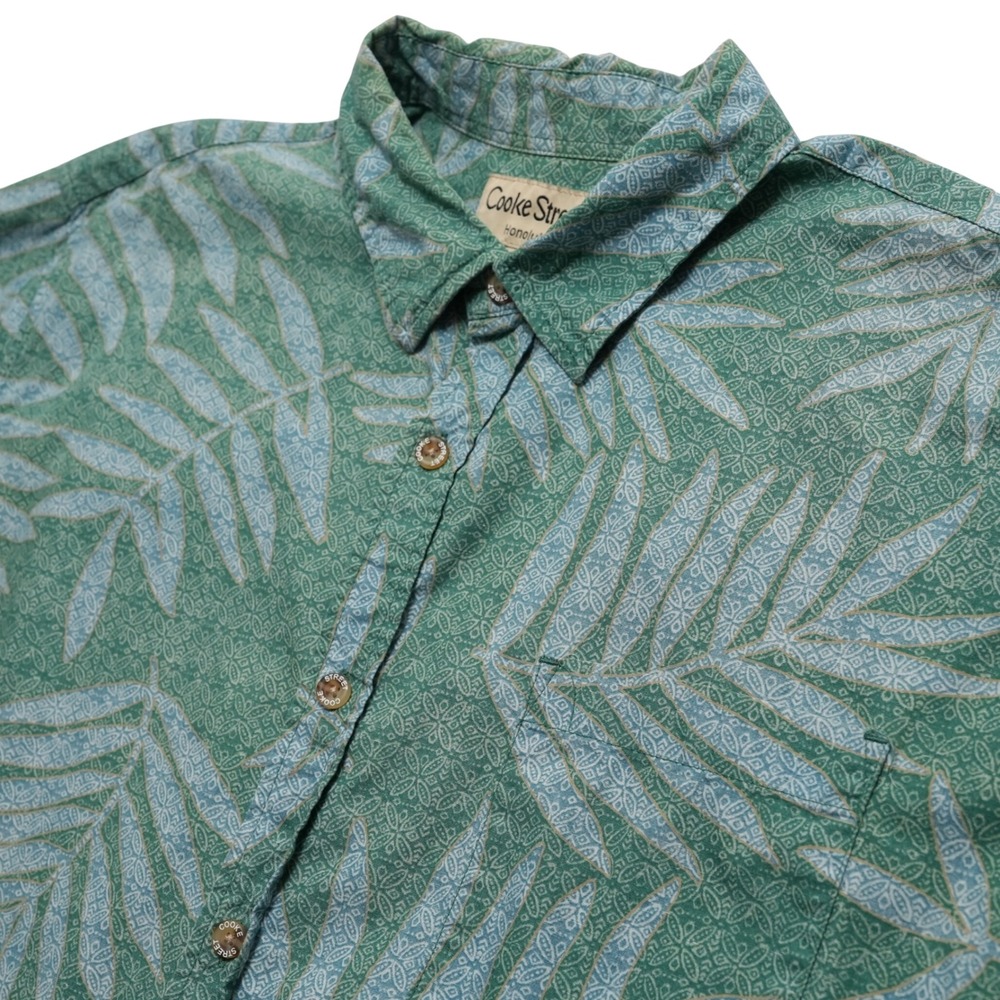Cooke‎ Street Button Up Shirt Mens XL Green Foliage Print Cotton Short Sleeve